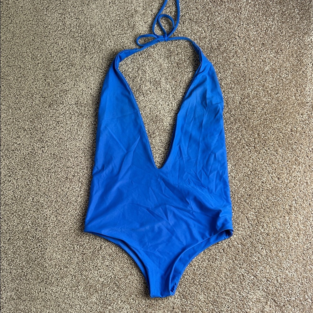 Mikoh Deep V Halter One-Piece Swimsuit in Royal Blue